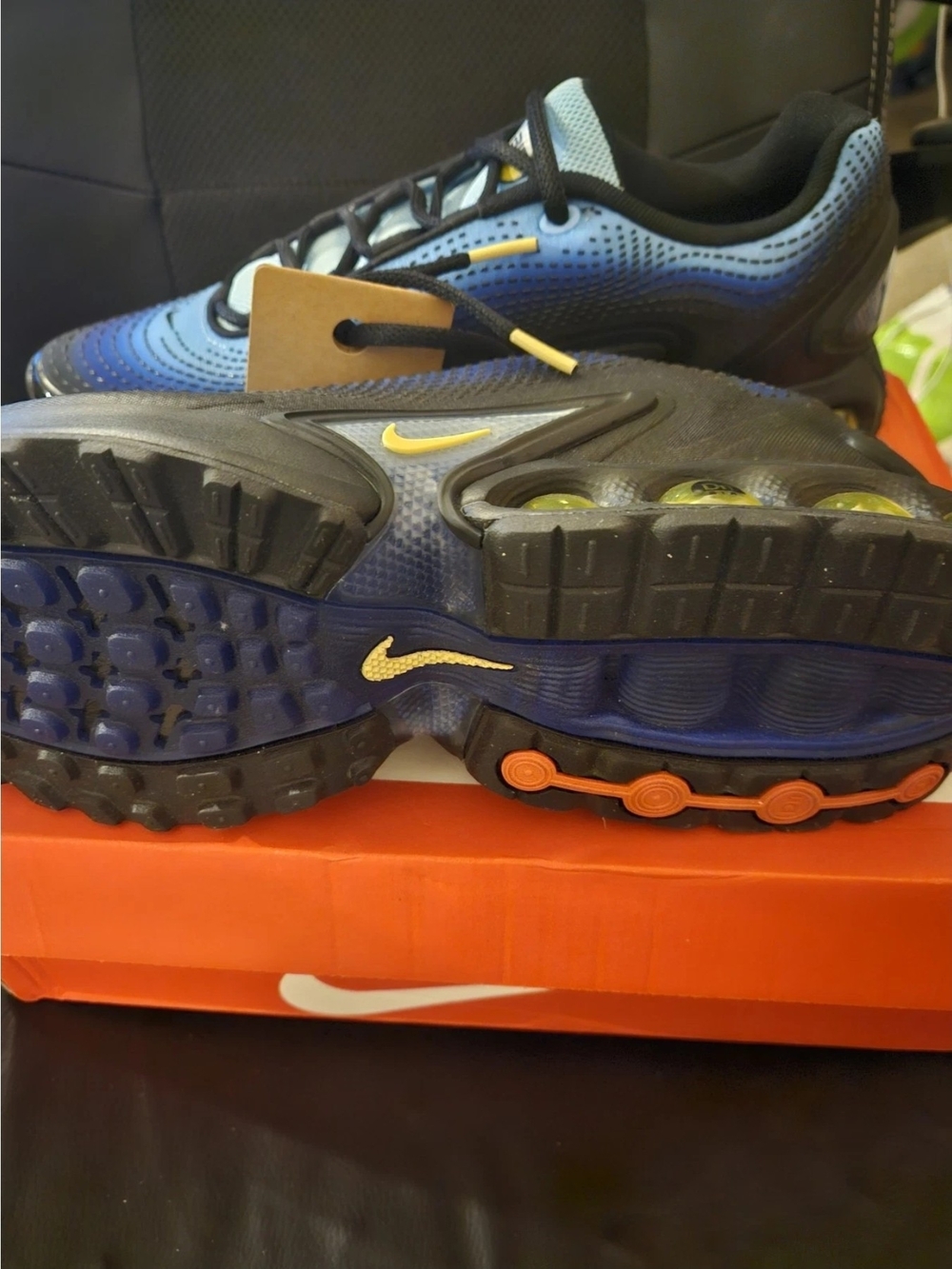 Nike Blue & Black Gradient Air Max Sneakers with Yellow Accents